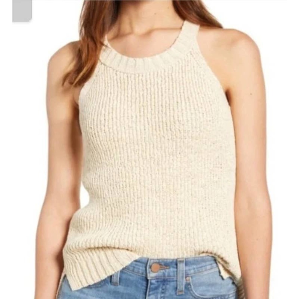 Point Sur Cream Textured Sleeveless High Neck Sweater Tank Vest Size Medium
